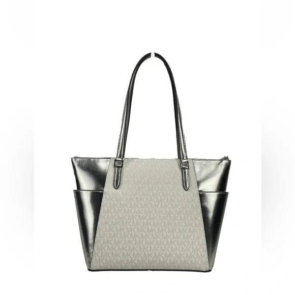 Michael Kors Silver and Cream Elegant Charlotte Tote - Picture 2 of 6